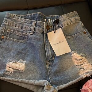 Women's Distressed Denim Shorts - Blue